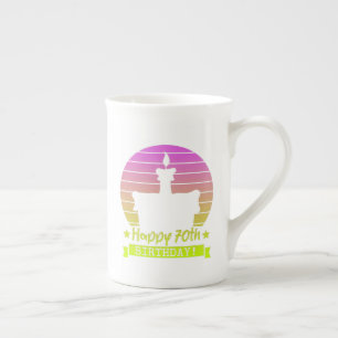 Tasse En Porcelaine Vintage Colorful Joyeux 70e anniversaire gâteau