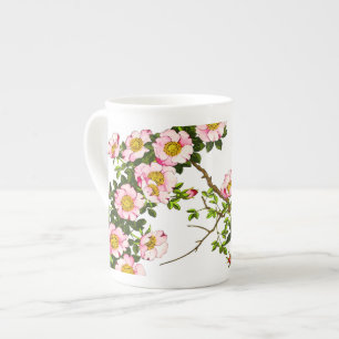 Tasse En Porcelaine Vintage fleurs de cerises japonaises, rose et or