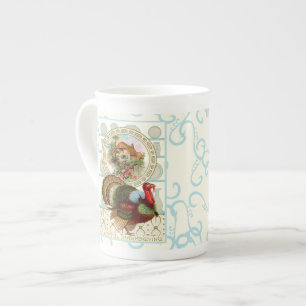 Tasse En Porcelaine Vintage Thanksgiving Turquie et chalet