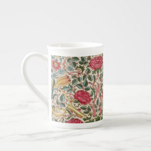 Tasse En Porcelaine Vintage William Morris Rose Rose Jaune Oiseau Plat