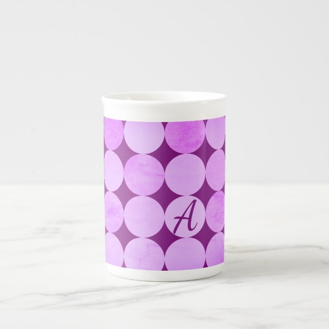 Tasse En Porcelaine Violet, Violet Magenta et Cercles roses Monogramme (Devant)