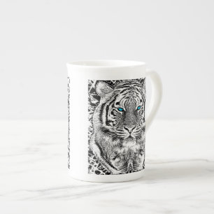 Tasse En Porcelaine Visage sauvage de tigre d'yeux bleus noirs et