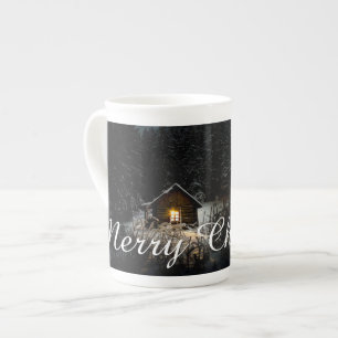 Tasse En Porcelaine Vœux de Noël avec Maison de Sorcière