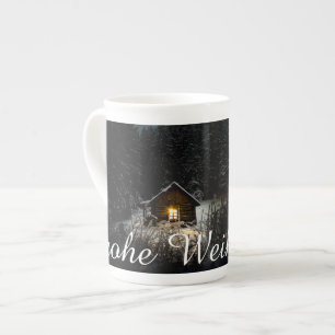 Tasse En Porcelaine Vœux de Noël avec une maison de sorcière