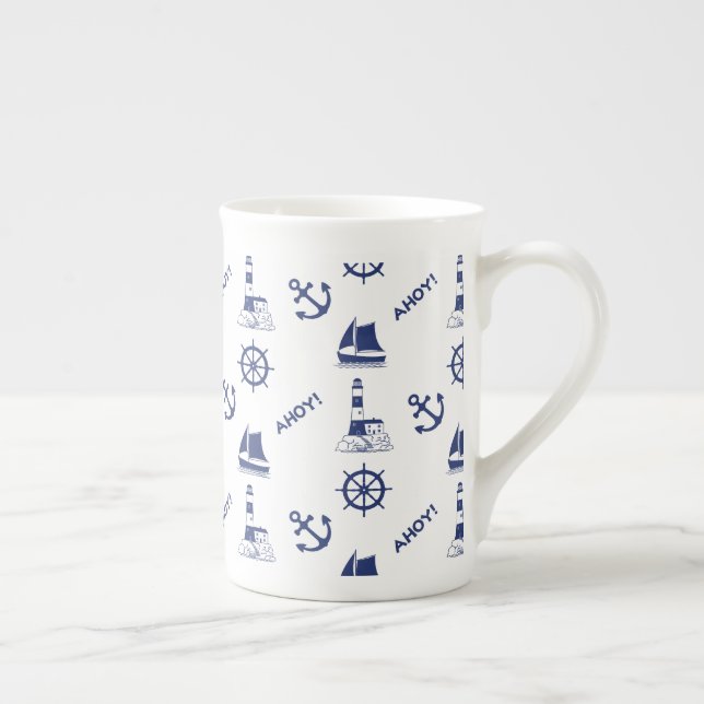 Tasse En Porcelaine Voile Motif illustratif Marine Bleu+Blanc (Droite)
