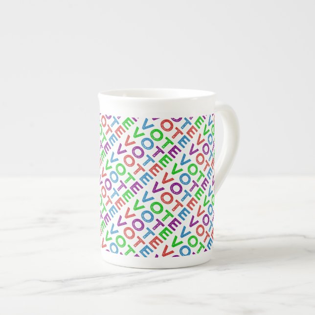 Tasse En Porcelaine VOTE multicolore carrelé (Devant droit)