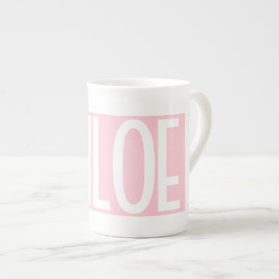 Tasse En Porcelaine Votre nom Texte blanc gras sur rose clair