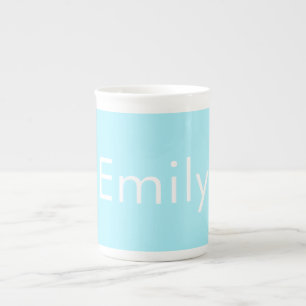 Tasse En Porcelaine Votre propre nom ou mot Bleu ciel doux