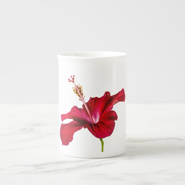 Tasse En Porcelaine Vue latérale de l'Hibiscus rouge (Devant)