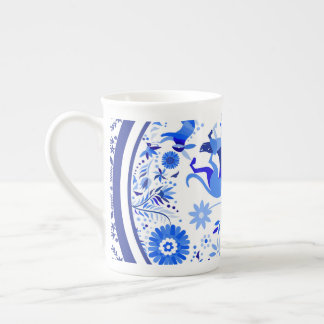 Tasse En Porcelaine Weimaraners, Lapins et Oiseaux Otomi Bleu & Blanc