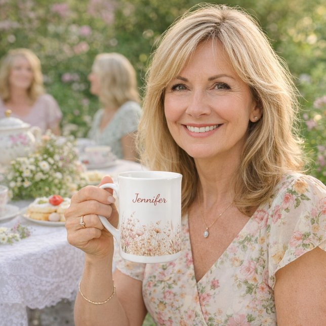 Tasse En Porcelaine Wildflowers beige pink name (Créateur téléchargé)