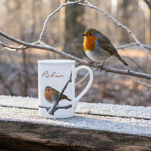 Tasse En Porcelaine Winter Red Robin Birds Nom personnalisé