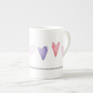 Tasse En Porcelaine xoxoxo aquarelle rose jaune coeurs petite amour