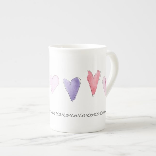 Tasse En Porcelaine xoxoxo aquarelle rose jaune coeurs petite amour (Devant droit)