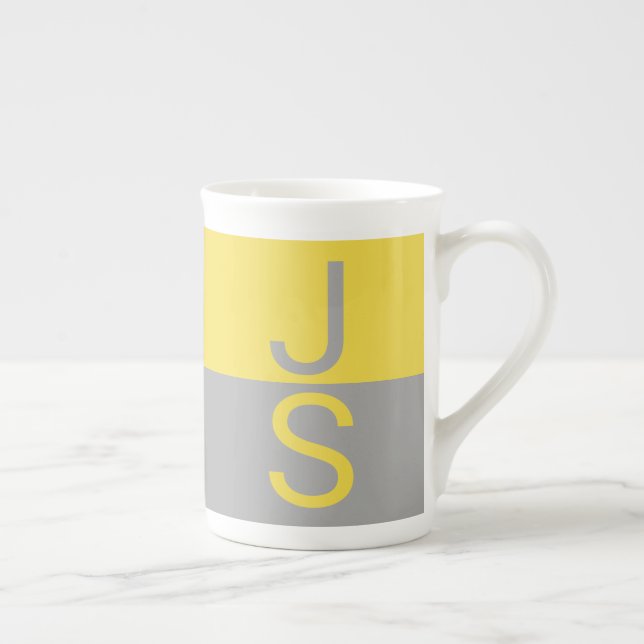 Tasse En Porcelaine Yellow & Grey Modern Initials monogram (Droite)
