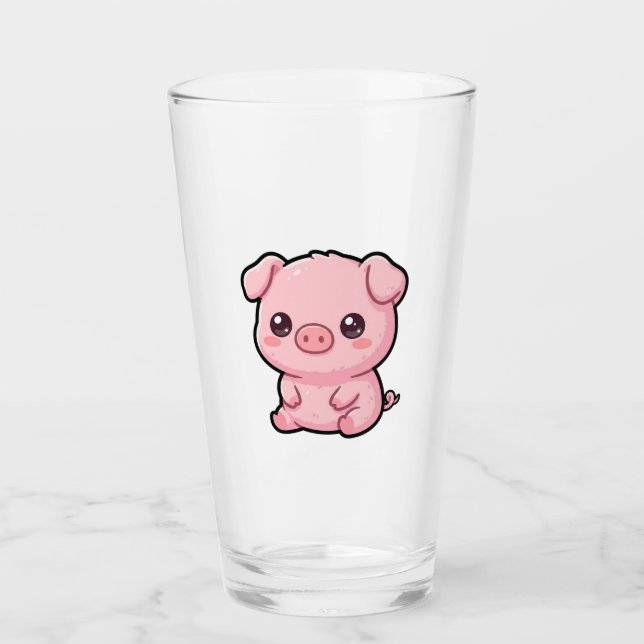 Tasse en verre avec un adorable bébé cochon (Devant)