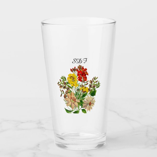Tasse en verre bouquet de fleurs vintage Mongram (Devant)