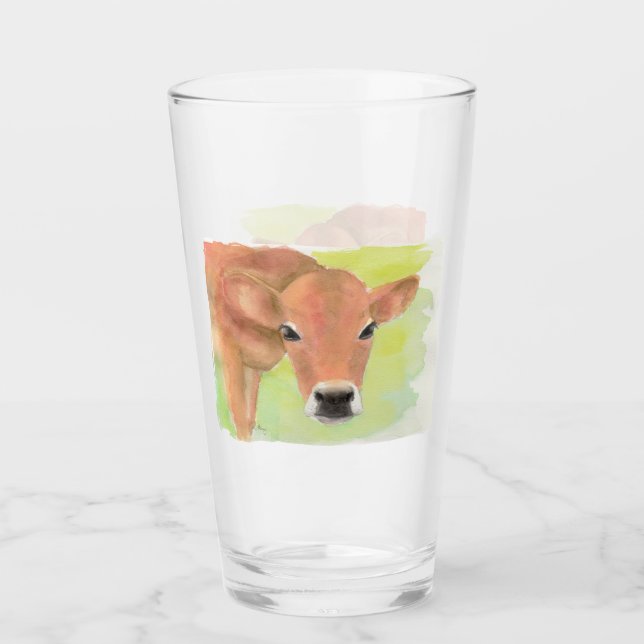 Tasse en verre de vache à aquarelle (Devant)