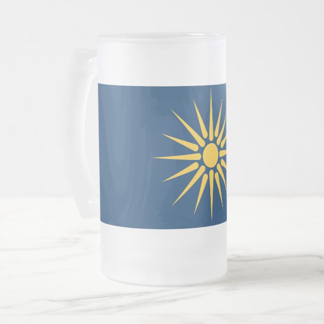 Tasse en verre dépoli avec le drapeau de Macédoine (Devant gauche)