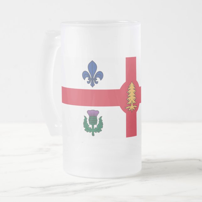 Tasse en verre dépoli avec le drapeau de Montréal (Devant gauche)