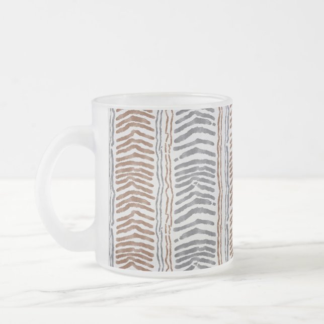 Tasse en verre givré moderne rayée gris marron (Gauche)