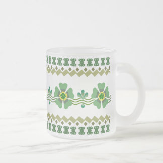 Tasse en verre givré - rétro fleur verte