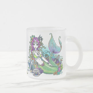 Tasse en verre givrée d'art tropical de sirène de