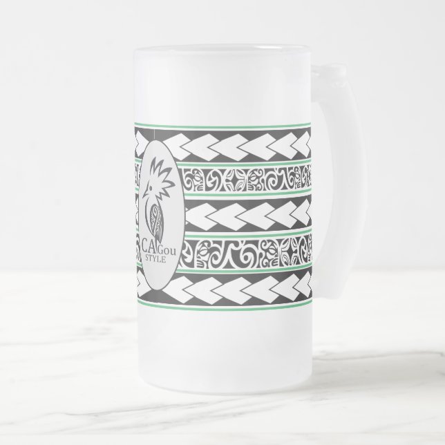 Tasse en verre glacé. Tribal Ethnic/Vert (Devant droit)
