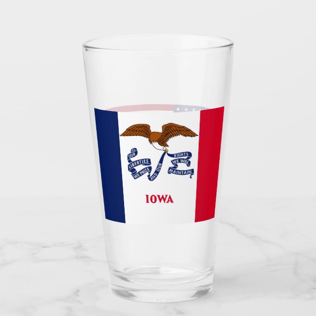 Tasse en verre patriotique avec drapeau de l'Iowa (Devant)