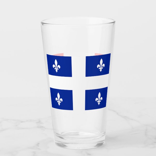 Tasse en verre patriotique avec drapeau du Québec, (Devant)