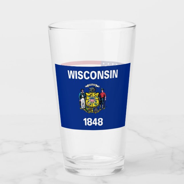 Tasse en verre patriotique avec drapeau du Wiscons (Devant)