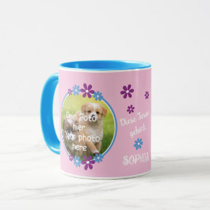 Tasse enfant rose - bordure florale - photo