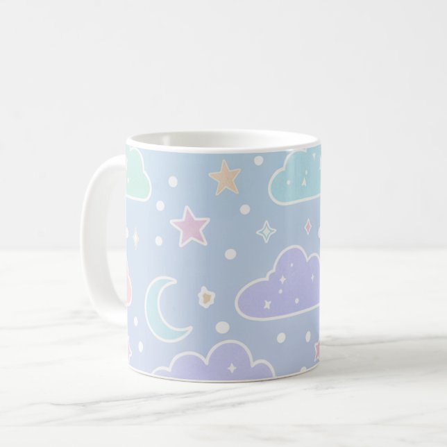 Tasse esthétique Kawaii Lune & Étoiles (Devant gauche)
