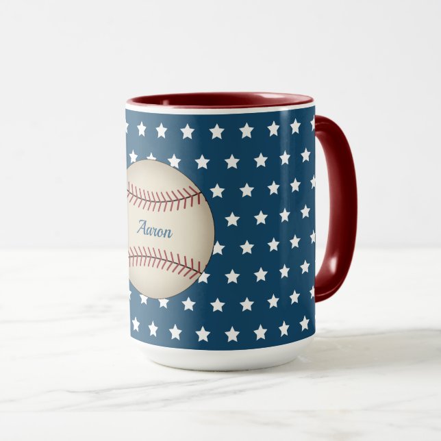 Tasse Étoiles de Baseball Personnalisée (Devant droit)
