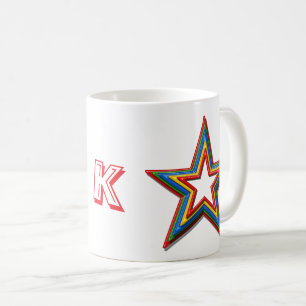 Tasse - Étoiles de couleur arc-en-ciel et initiale