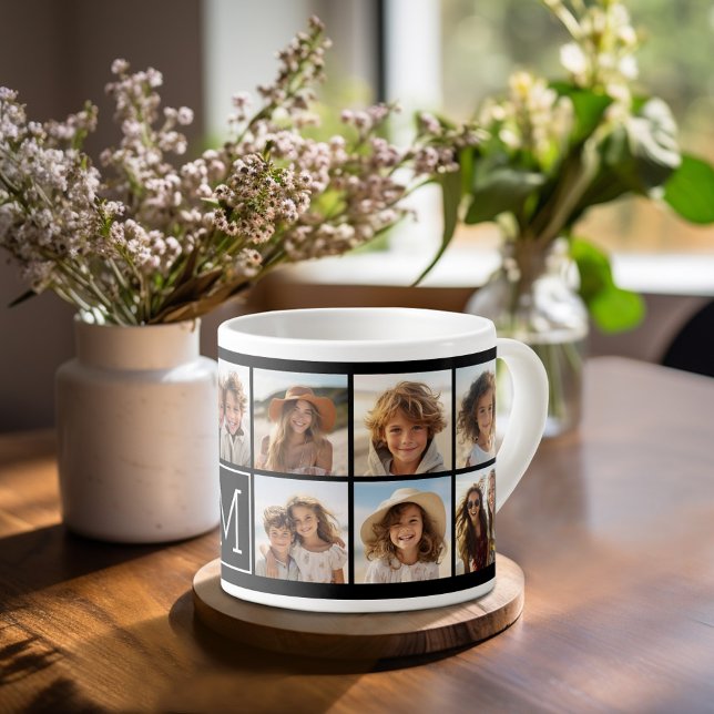 Tasse Expresso 11 Grille de Collage avec Monogramme (espresso mug - personalize with your photos)