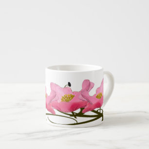 Tasse Expresso 3 pavots roses fleurissants colorés dans une