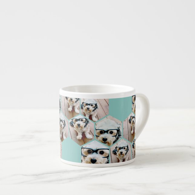 Tasse Expresso 6 Photo Collage - motif hexagone funky turquoise (Devant droit)
