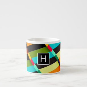 Tasse Expresso Abstrait Moderne Coloré Rayures & Monogramme
