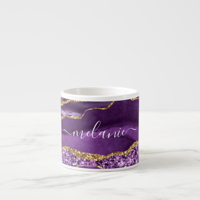 Tasse Expresso Agate Purple Gold Parties scintillant Nom personna (Devant)