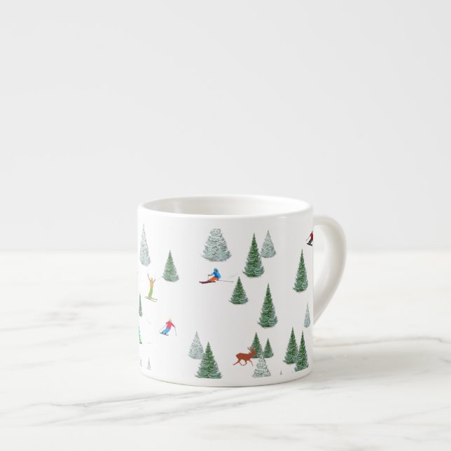 Tasse Expresso Alpine Skiers Downhill Skiing Illustration  (Devant droit)