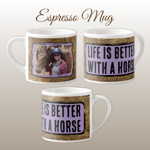 Tasse Expresso Amateur de cheval 1 photo faux bois noir violet