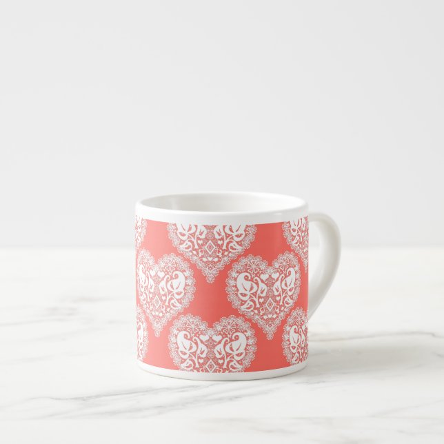 Tasse Expresso Amour sans couture Saint-Valentin blanc dentelle c (Devant droit)