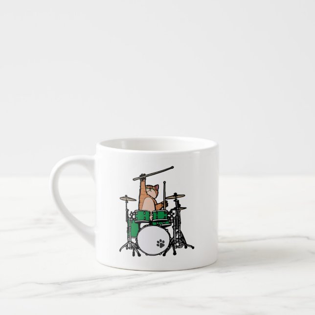 Tasse Expresso Amusant Chat Jouer Des Tambours, Batteur À Chat, D (Gauche)