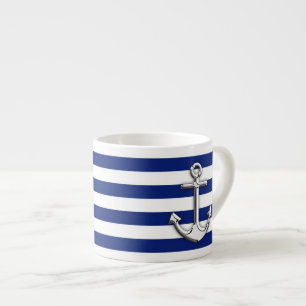 Tasse Expresso Ancre de chrome sur des rayures de marine