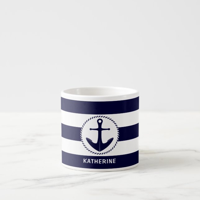 Tasse Expresso Ancre Nautique Et Marine Bleu Sur Mesure (Devant)