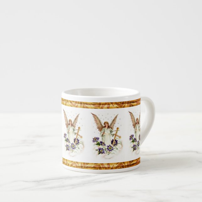 Tasse Expresso Angel Avec Croix Et Fleurs Clematis (Devant droit)