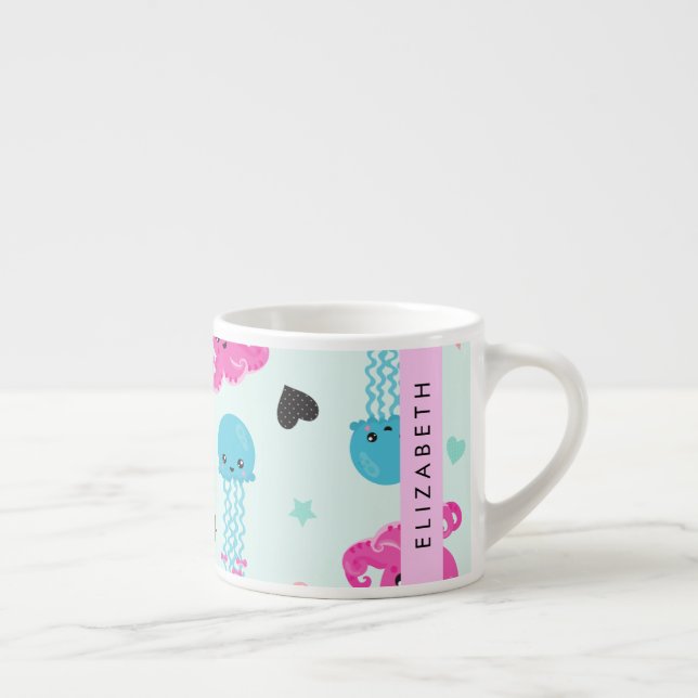 Tasse Expresso Animaux de mer, poulpe, méduse, Coeurs, Votre nom (Droite)