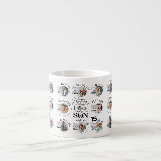 Tasse Expresso Anniversaire de Fils 8 Collage de Photos Typograph (Devant)