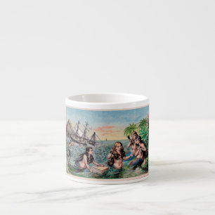 Tasse Expresso Antique Victoriens Sirènes Trésor Navire Vintage